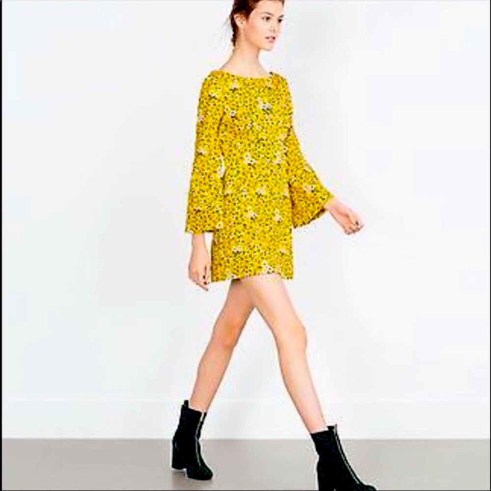 Zara Retro Floral Boatneck Mini Dress